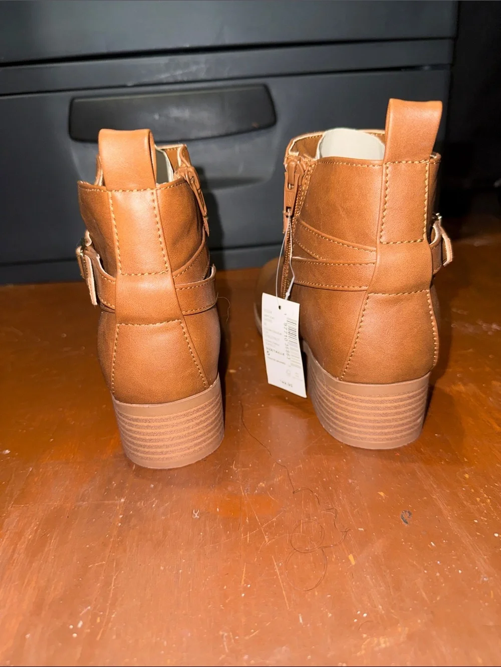 Girls Tan Ankle Bootie with Buckle Accent